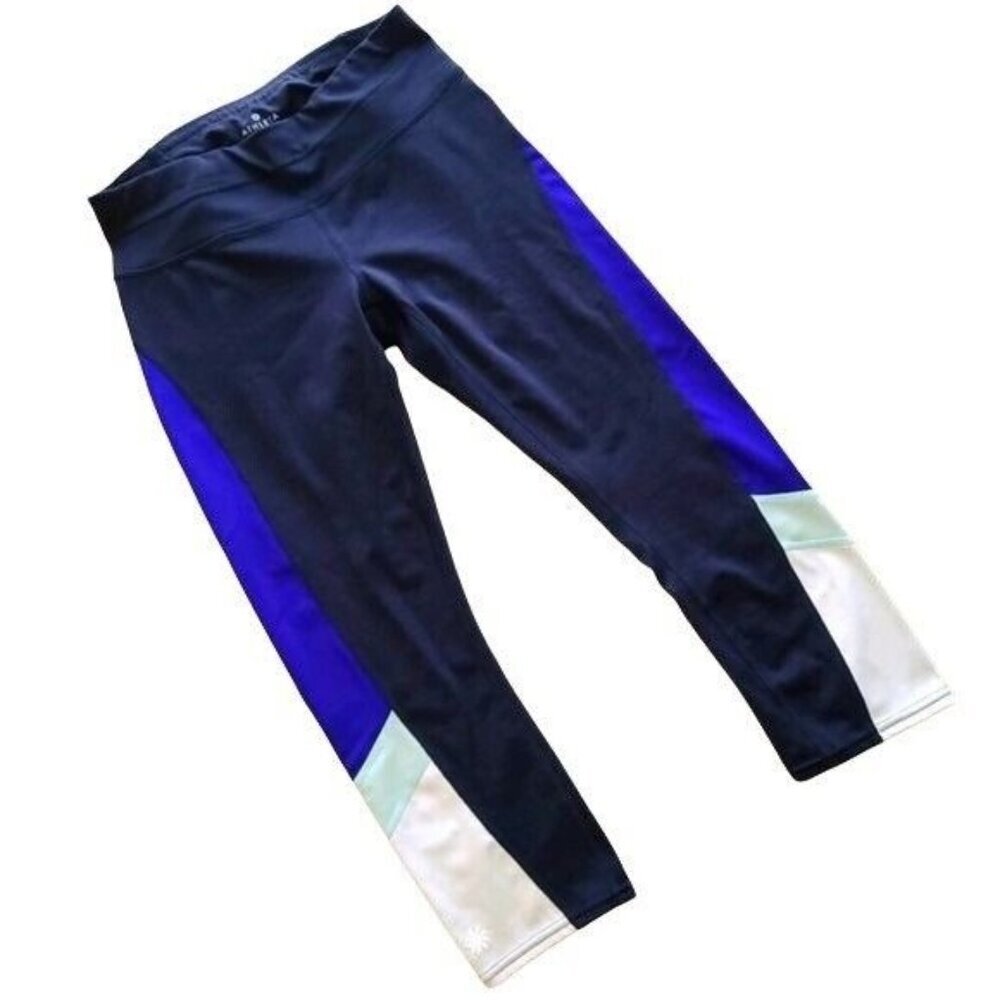 Athleta Blue White Color Block Crop Leggings‎ Small